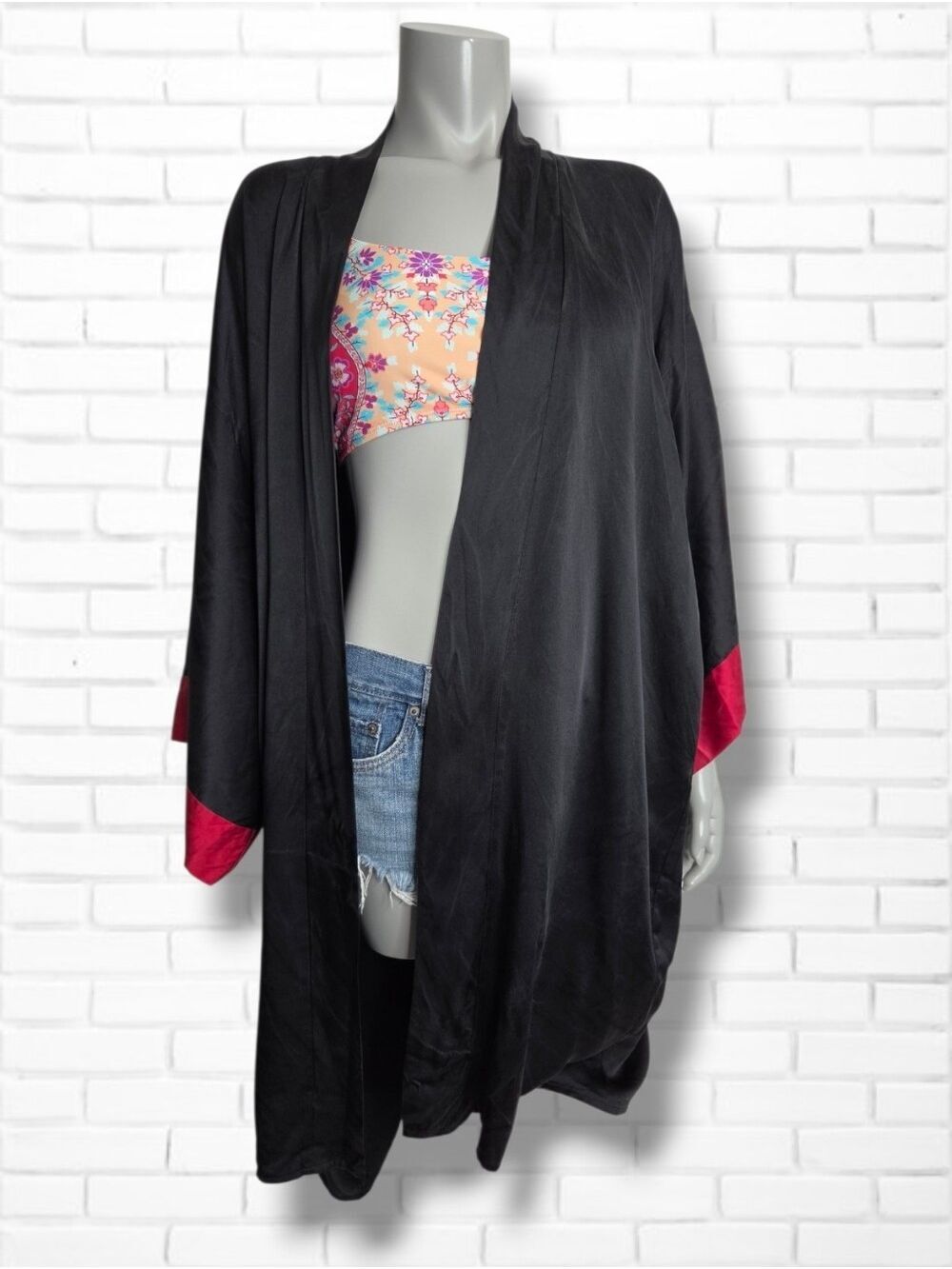 Christine Vancouver 100% Silk Black Kimono Style House Robe Size S